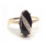 10K Gold Onyx & Diamond Navette Ring (sz 6.25)