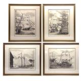 4 Alan Jay Gaines Signed Nautical Ship Etchings