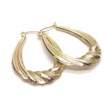 14K Yellow Gold Oval Twist Hoop Earrings