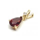 14K Gold Pear Garnet (1.15ct) & Diamond Pendant