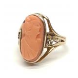 Antique 14K Gold Carved Coral Cameo Ring (sz 5.5)