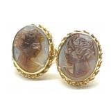 14K Gold Carved MOP Cameo Stud Earrings