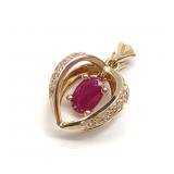 14K Gold Ruby & Diamond Drop Pendant