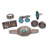 6 pc Sterling Silver & Turquoise Rings, Pin & More