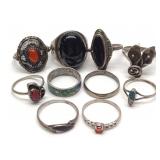 10 Sterling Silver Rings (Includes Onyx)