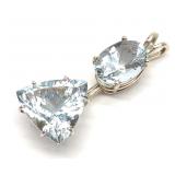 14K W. Gold Aquamarine Trillion & Oval Cut Pendant