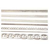 7 Sterling Silver Necklaces & Bracelet Chains