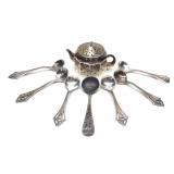 8 pc Sterling Silver Tea Infuser & Salt Spoons N&H
