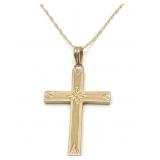 10K Yellow Gold Cross Necklace Pendant & Chain 18"
