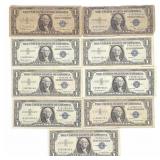 (9) $1 Silver Certificate US Federal Bank Notes