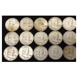 (15) Franklin Half Dollar US Coins (90% Silver)