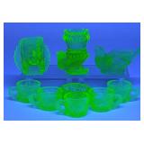 9 Figural Uranium Glass Salt Cellars (Boyd)