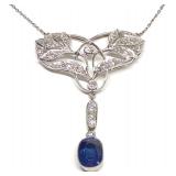 Platinum 2.2ct Sapphire & 1.32ctw Diamond Necklace
