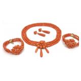 Victorian 14K Gold & Coral Strand Parure / Set