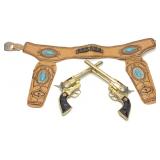 Pair Hubley Gold Cowboy Toy Pistols w/ Holster