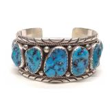 Navajo W. Wauneka Sterling Turquoise Cuff Bracelet