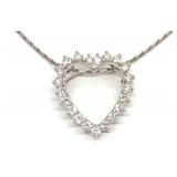 14K White Gold 1.5ctw Diamond Heart Necklace 16'L