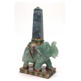 Gilt Silver & Jade Elephant Obelisk Sculpture