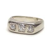 Art Deco 14K White Gold Triple Diamond Ring sz 6