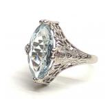 Art Deco 18K White Gold Marquise Aquamarine Ring
