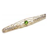 Edwardian 14K Gold Peridot & Seed Pearl Bar Brooch