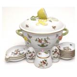13pc Herend Rothchild Bird Porcelain Service Set