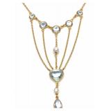 Edwardian 14K Aquamarine & Pearl Festoon Necklace