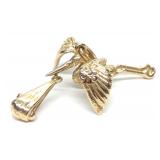14K Yellow Gold Stork & Baby Necklace Pendant