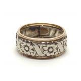 14K Two Tone Gold Floral 8mm Band Ring (sz 6)