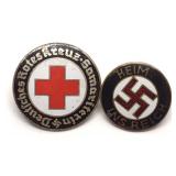 (2) WWII German Badges Heim Ins Reich & Red Cross