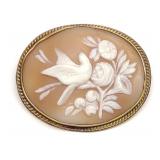 14K Yellow Gold Carved Cameo Bird's Nest Brooch