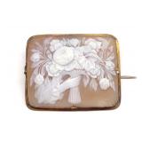 Victorian 14K Gold Flower Bouquet Cameo Brooch