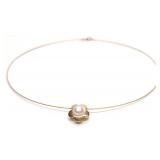14K Yellow Gold & Pearl Wire Pendant Necklace 17'L