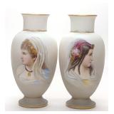 Pair of Josef Ahne Hand Painted Portrait Vases