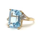 14K Gold 9ct Blue Topaz & Diamond Ring (sz 7.25)
