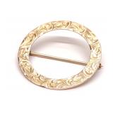 Antique 10K Yellow Gold Etched Circle Brooch