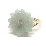 10K Yellow Gold Carved Jade Flower Ring sz 7
