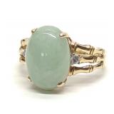 10K Yellow Gold Cabochon Jade & Diamond Ring sz 7