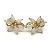 14K Gold Opal & Diamond Flower Earrings