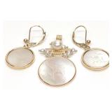 14K Gold Chinese Gaming Counter Earrings & Pendant