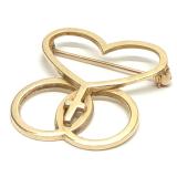 14K Yellow Gold Heart & Cross Brooch