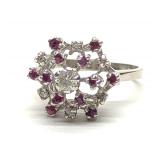 14K White Gold Diamond & Ruby Cluster Ring (sz 8)