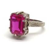 Art Deco 14K White Gold & Lab Ruby Ring (sz 2)