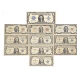 (11) $1 Silver Certificates & $2 Red US Bank Notes