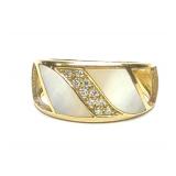 18K Yellow Gold Diamond & MOP Band Ring sz 6