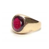 Art Deco 10K Yellow Gold Oval Lab Ruby Ring sz 9
