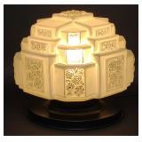 Art Deco Skyscraper Frosted Shade Table Lamp works