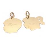 (2) 14K Yellow Gold Boy & Girl Silhouette Pendants