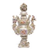 Sitzendorf German Covered Flower & Cherub Urn Vase