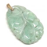 14K Gold Carved Jade Necklace Pendant